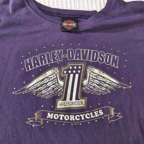 Harley Davidson Womens Bling Purple Long Sleeve Tee Shirt Size 2X tshirt - Picture 3 of 16